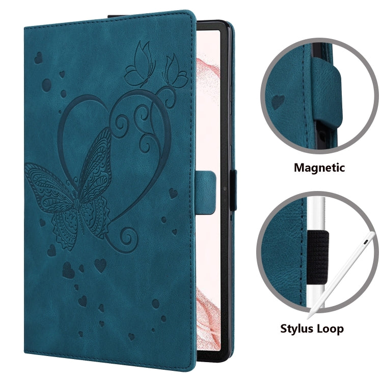 For Samsung Galaxy Tab S9 FE+ Love Butterfly Embossed Leather Tablet Case(Blue) - Galaxy Tab S9 FE+ by PMC Jewellery | Online Shopping South Africa | PMC Jewellery | Buy Now Pay Later Mobicred