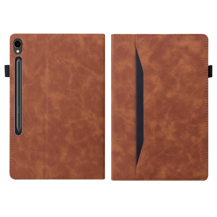 For Samsung Galaxy Tab S9 FE+ Splicing Shockproof Leather Tablet Case(Brown) - Galaxy Tab S9 FE+ by PMC Jewellery | Online Shopping South Africa | PMC Jewellery | Buy Now Pay Later Mobicred