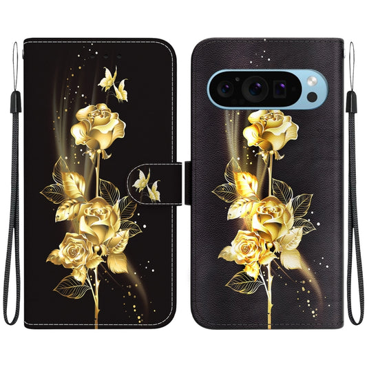 For Google Pixel 9 Pro Crystal Texture Colored Drawing Leather Phone Case(Gold Butterfly Rose) - Google Cases by PMC Jewellery | Online Shopping South Africa | PMC Jewellery | Buy Now Pay Later Mobicred