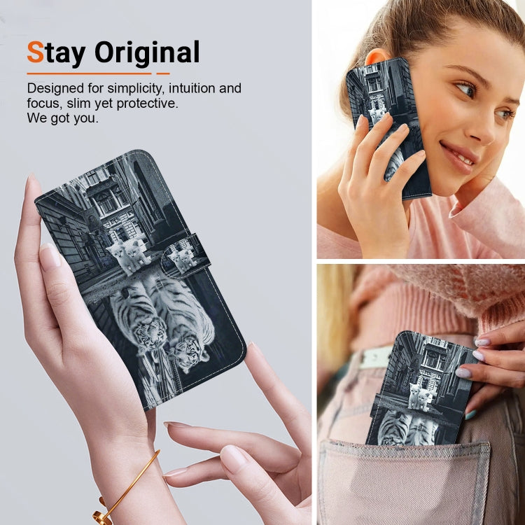 For Google Pixel 9 Pro Crystal Texture Colored Drawing Leather Phone Case(Cat Tiger Reflection) - Google Cases by PMC TechLife | Online Shopping South Africa | PMC TechLife | Buy Now Pay Later Mobicred