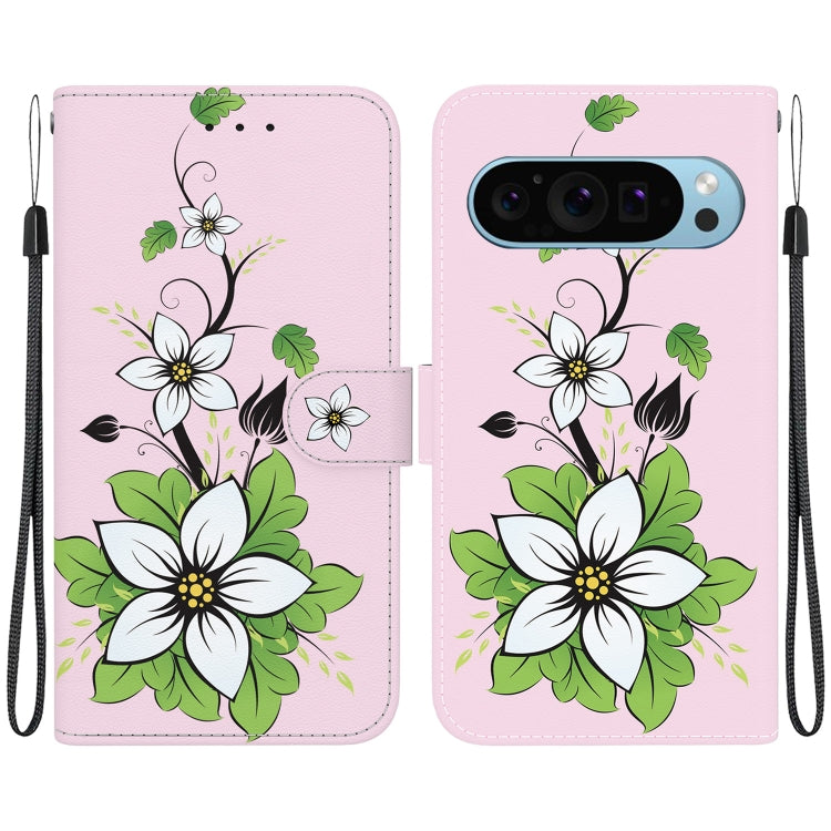 For Google Pixel 9 Pro Crystal Texture Colored Drawing Leather Phone Case(Lily) - Google Cases by PMC TechLife | Online Shopping South Africa | PMC TechLife | Buy Now Pay Later Mobicred