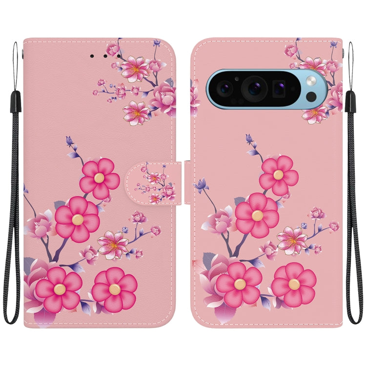 For Google Pixel 9 Pro Crystal Texture Colored Drawing Leather Phone Case(Cherry Blossoms) - Google Cases by PMC TechLife | Online Shopping South Africa | PMC TechLife | Buy Now Pay Later Mobicred