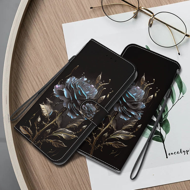 For Google Pixel 9 Crystal Texture Colored Drawing Leather Phone Case(Black Rose) - Google Cases by PMC TechLife | Online Shopping South Africa | PMC TechLife | Buy Now Pay Later Mobicred