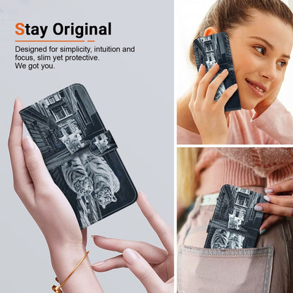 For Google Pixel 9 Crystal Texture Colored Drawing Leather Phone Case(Cat Tiger Reflection) - Google Cases by PMC Jewellery | Online Shopping South Africa | PMC Jewellery | Buy Now Pay Later Mobicred