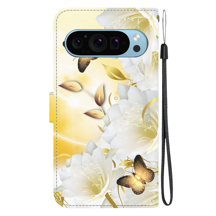For Google Pixel 9 Crystal Texture Colored Drawing Leather Phone Case(Gold Butterfly Epiphyllum) - Google Cases by PMC TechLife | Online Shopping South Africa | PMC TechLife | Buy Now Pay Later Mobicred