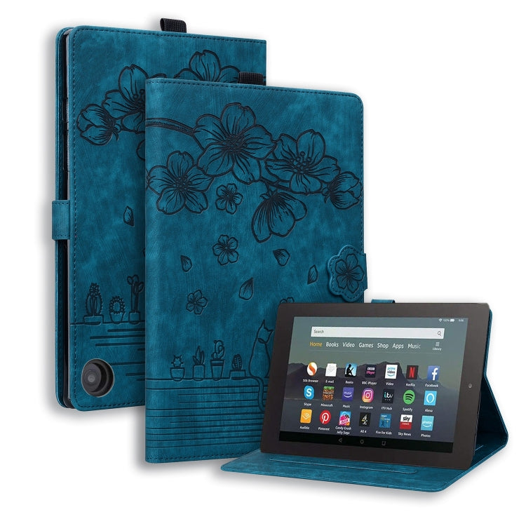 For Amazon Fire HD10 /HD10 Plus 2021 Cartoon Sakura Cat Embossed Smart Leather Tablet Case(Blue) - Amazon by PMC TechLife | Online Shopping South Africa | PMC TechLife