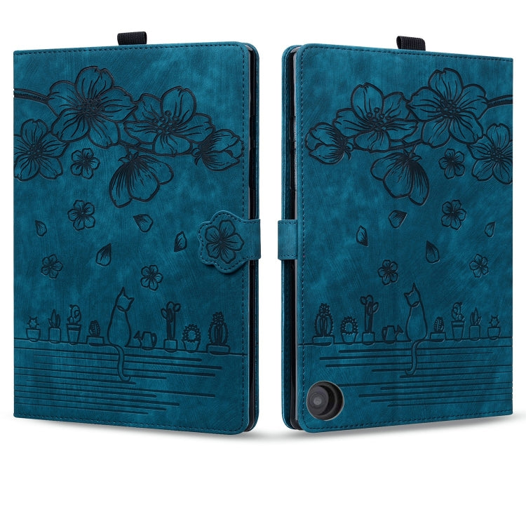 For Amazon Fire HD10 /HD10 Plus 2021 Cartoon Sakura Cat Embossed Smart Leather Tablet Case(Blue) - Amazon by PMC TechLife | Online Shopping South Africa | PMC TechLife