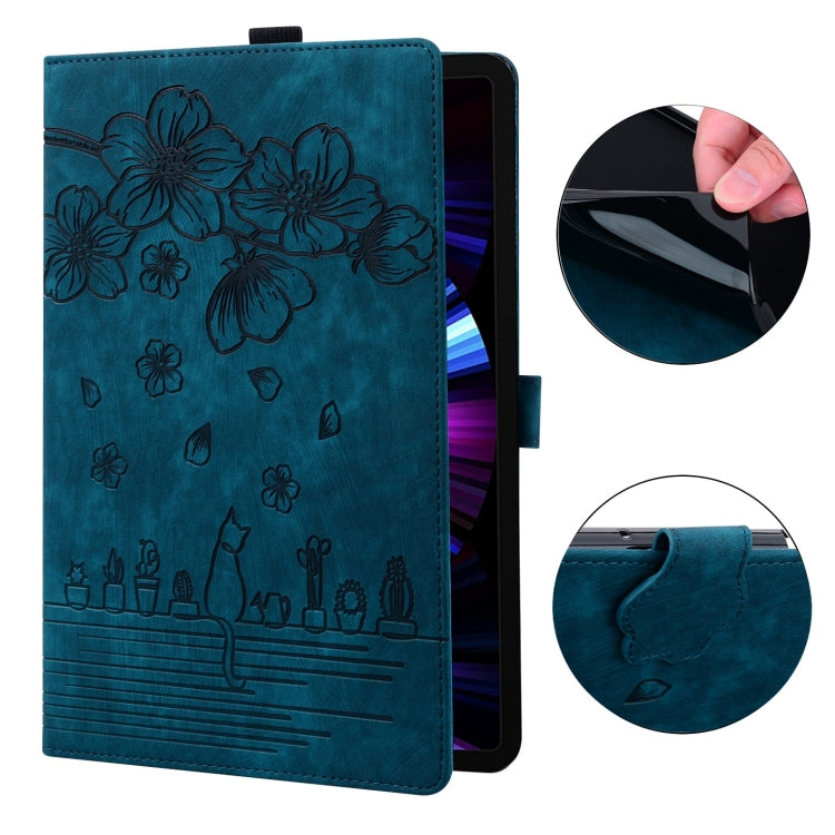 For Amazon Fire HD10 /HD10 Plus 2021 Cartoon Sakura Cat Embossed Smart Leather Tablet Case(Blue) - Amazon by PMC TechLife | Online Shopping South Africa | PMC TechLife