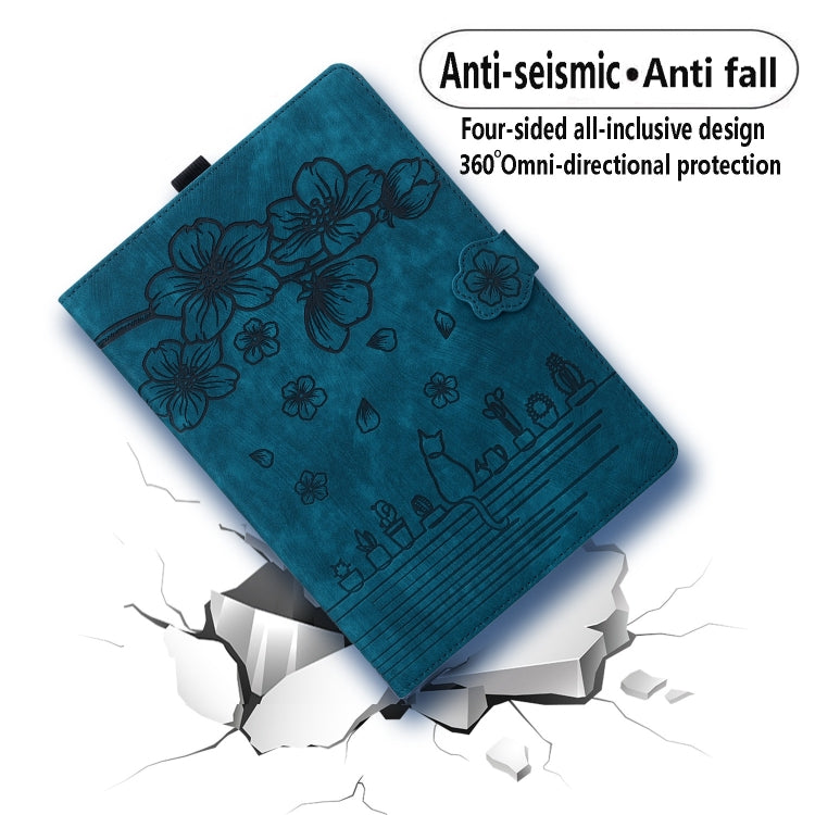 For Amazon Fire HD10 /HD10 Plus 2021 Cartoon Sakura Cat Embossed Smart Leather Tablet Case(Blue) - Amazon by PMC TechLife | Online Shopping South Africa | PMC TechLife