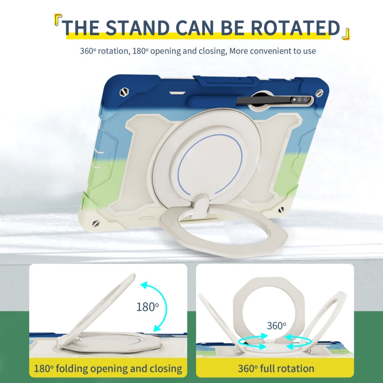 For Samsung Galaxy Tab S9 Ultra Armor Portable Rotating Ring Holder Silicone Tablet Case(Colorful Blue) - Galaxy Tab S9 Ultra Cases by PMC Jewellery | Online Shopping South Africa | PMC Jewellery | Buy Now Pay Later Mobicred