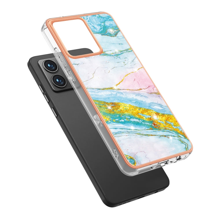 For Motorola Moto G84 Electroplating Marble Dual-side IMD Phone Case(Green 004) - Motorola Cases by PMC TechLife | Online Shopping South Africa | PMC TechLife | Buy Now Pay Later Mobicred