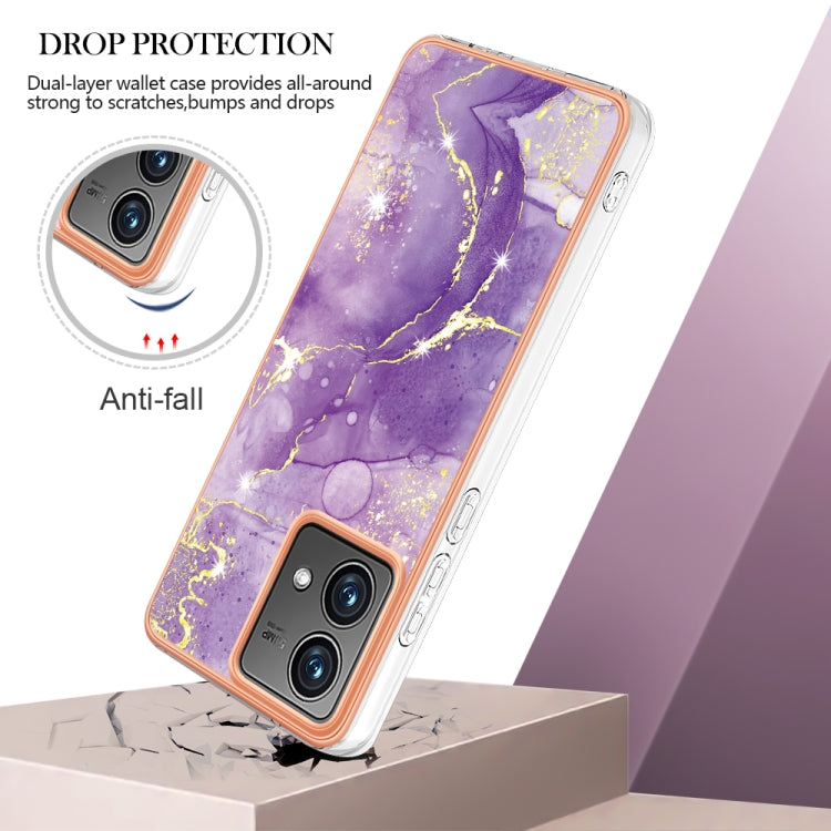 For Motorola Moto G84 Electroplating Marble Dual-side IMD Phone Case(Purple 002) - Motorola Cases by PMC Jewellery | Online Shopping South Africa | PMC Jewellery | Buy Now Pay Later Mobicred