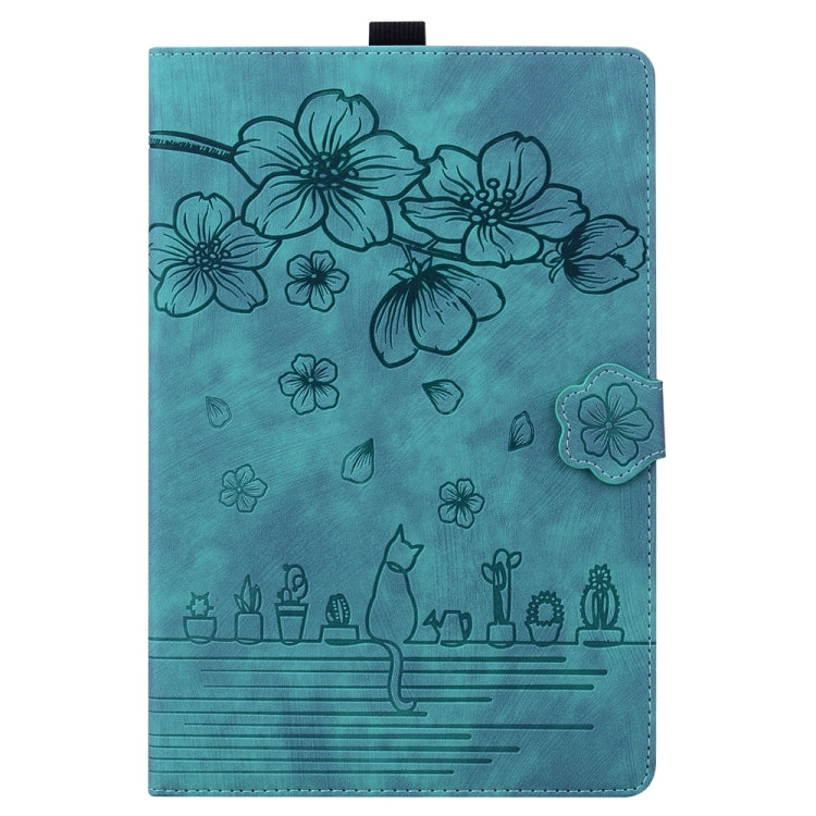 For iPad Pro 13 2024 Cartoon Sakura Cat Embossed Smart Leather Tablet Case(Green) - iPad Pro 13 2024 Cases by PMC TechLife | Online Shopping South Africa | PMC TechLife | Buy Now Pay Later Mobicred