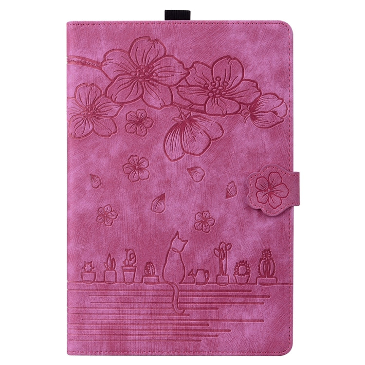 For iPad Pro 13 2024 Cartoon Sakura Cat Embossed Smart Leather Tablet Case(Rose Red) - iPad Pro 13 2024 Cases by PMC TechLife | Online Shopping South Africa | PMC TechLife | Buy Now Pay Later Mobicred