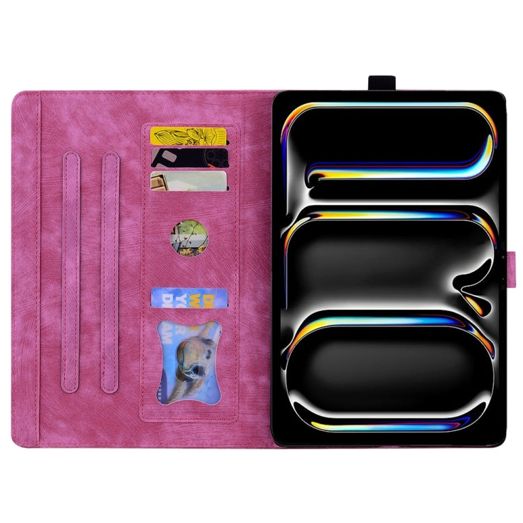 For iPad Pro 13 2024 Cartoon Sakura Cat Embossed Smart Leather Tablet Case(Rose Red) - iPad Pro 13 2024 Cases by PMC TechLife | Online Shopping South Africa | PMC TechLife | Buy Now Pay Later Mobicred
