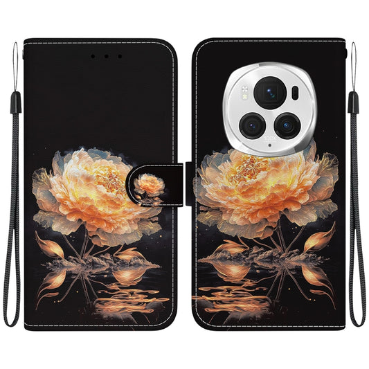 For Honor Magic6 Pro Crystal Texture Colored Drawing Leather Phone Case(Gold Peony) - Honor Cases by PMC Jewellery | Online Shopping South Africa | PMC Jewellery | Buy Now Pay Later Mobicred