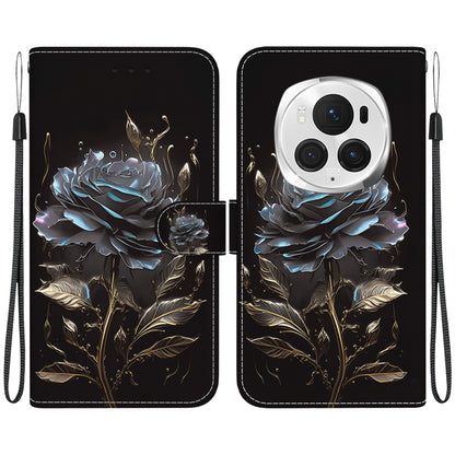 For Honor Magic6 Pro Crystal Texture Colored Drawing Leather Phone Case(Black Rose) - Honor Cases by PMC Jewellery | Online Shopping South Africa | PMC Jewellery | Buy Now Pay Later Mobicred