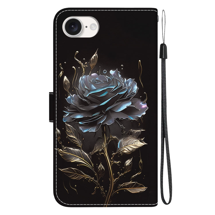 For iPhone 16e Crystal Texture Colored Drawing Leather Phone Case(Black Rose) - iPhone 16e Cases by PMC TechLife | Online Shopping South Africa | PMC TechLife | Buy Now Pay Later Mobicred