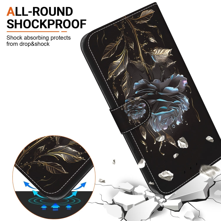 For iPhone 16e Crystal Texture Colored Drawing Leather Phone Case(Black Rose) - iPhone 16e Cases by PMC TechLife | Online Shopping South Africa | PMC TechLife | Buy Now Pay Later Mobicred