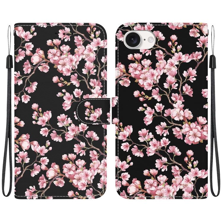 For iPhone 16e Crystal Texture Colored Drawing Leather Phone Case(Plum Bossom) - iPhone 16e Cases by PMC TechLife | Online Shopping South Africa | PMC TechLife | Buy Now Pay Later Mobicred
