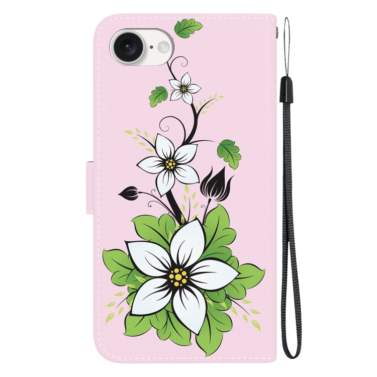 For iPhone 16e Crystal Texture Colored Drawing Leather Phone Case(Lily) - iPhone 16e Cases by PMC TechLife | Online Shopping South Africa | PMC TechLife | Buy Now Pay Later Mobicred