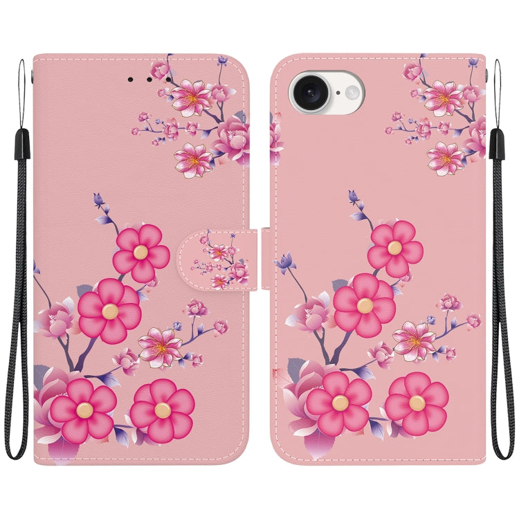 For iPhone SE 2024 Crystal Texture Colored Drawing Leather Phone Case(Cherry Blossoms) - More iPhone Cases by PMC Jewellery | Online Shopping South Africa | PMC Jewellery | Buy Now Pay Later Mobicred