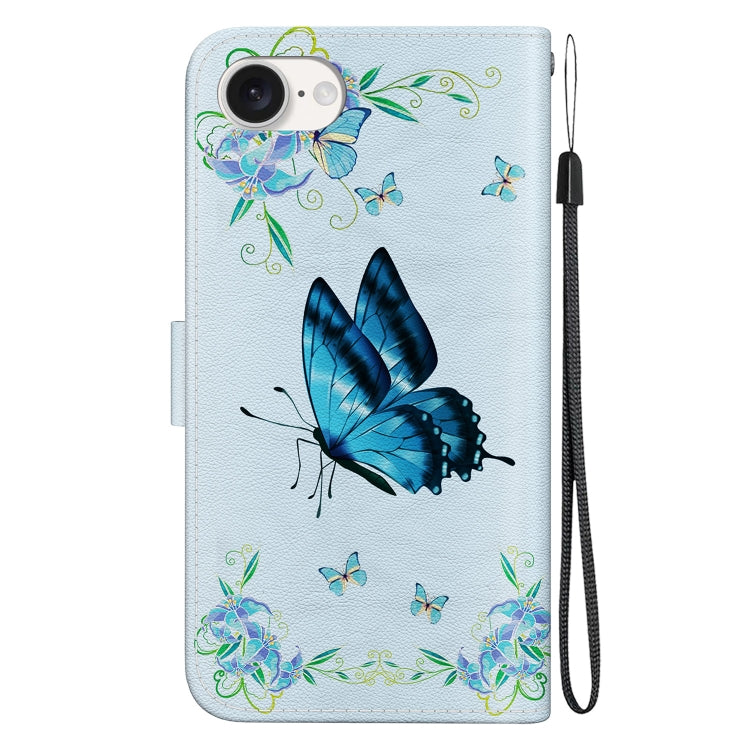For iPhone 16e Crystal Texture Colored Drawing Leather Phone Case(Blue Pansies) - free shipping - PMC TechLife - Order now!