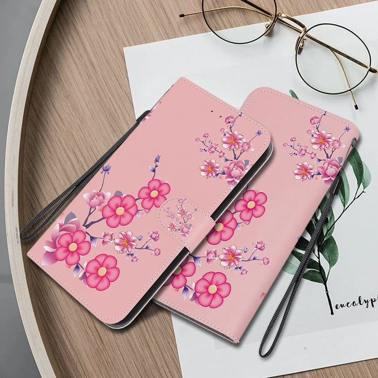 For iPhone 16 Plus Crystal Texture Colored Drawing Leather Phone Case(Cherry Blossoms) - iPhone 16 Plus Cases by PMC Jewellery | Online Shopping South Africa | PMC Jewellery | Buy Now Pay Later Mobicred