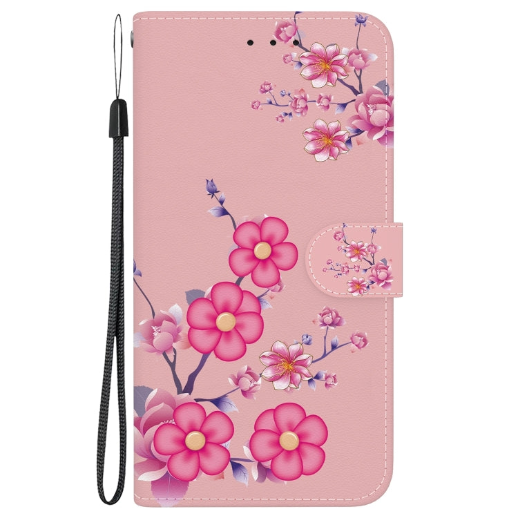 For iPhone 16 Plus Crystal Texture Colored Drawing Leather Phone Case(Cherry Blossoms) - iPhone 16 Plus Cases by PMC Jewellery | Online Shopping South Africa | PMC Jewellery | Buy Now Pay Later Mobicred