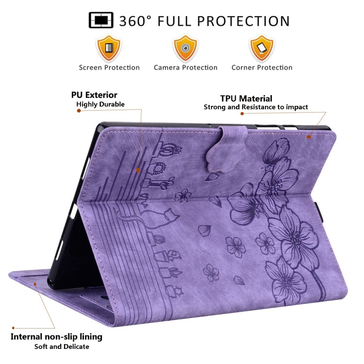 For Samsung Galaxy Tab S9 Ultra /S8 Ultra Cartoon Sakura Cat Embossed Leather Tablet Case(Purple) - Galaxy Tab S9 Ultra Cases by PMC Jewellery | Online Shopping South Africa | PMC Jewellery | Buy Now Pay Later Mobicred