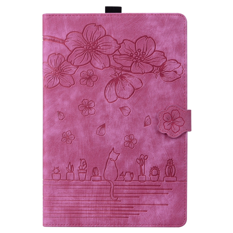For Lenovo Tab K11 Plus / M11 Plus Cartoon Sakura Cat Embossed Leather Tablet Case(Rose Red) - Lenovo by PMC TechLife | Online Shopping South Africa | PMC TechLife | Buy Now Pay Later Mobicred