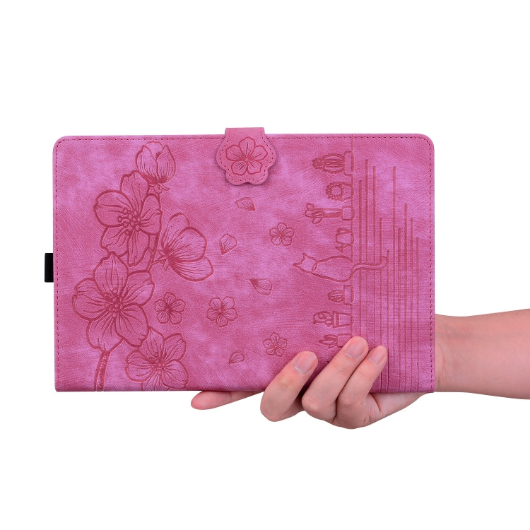 For Lenovo Tab K11 Plus / M11 Plus Cartoon Sakura Cat Embossed Leather Tablet Case(Rose Red) - Lenovo by PMC TechLife | Online Shopping South Africa | PMC TechLife | Buy Now Pay Later Mobicred
