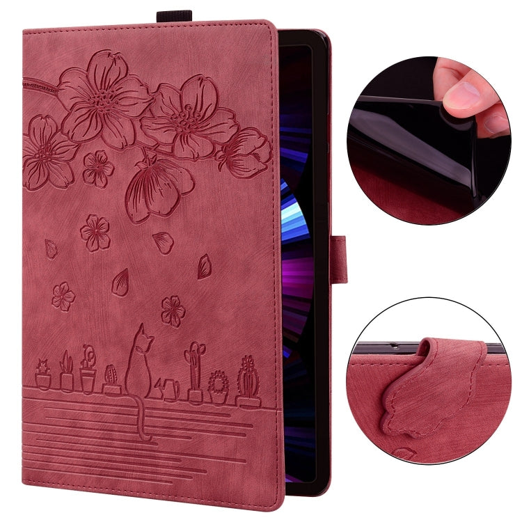 For Lenovo Xiaoxin Pad Pro 12.7 2025 Cartoon Sakura Cat Embossed Leather Tablet Case(Red) - Lenovo by PMC TechLife | Online Shopping South Africa | PMC TechLife | Buy Now Pay Later Mobicred