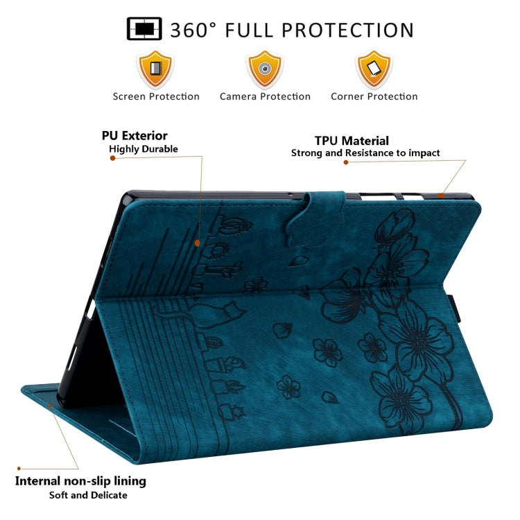 For Lenovo Xiaoxin Pad Pro 12.7 2025 Cartoon Sakura Cat Embossed Leather Tablet Case(Blue) - Lenovo by PMC TechLife | Online Shopping South Africa | PMC TechLife | Buy Now Pay Later Mobicred