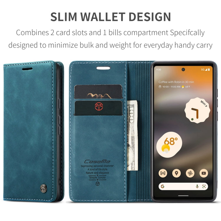 For Google Pixel 6A CaseMe 013 Multifunctional Horizontal Flip Leather Phone Case(Blue) - Google Cases by CaseMe | Online Shopping South Africa | PMC Jewellery | Buy Now Pay Later Mobicred