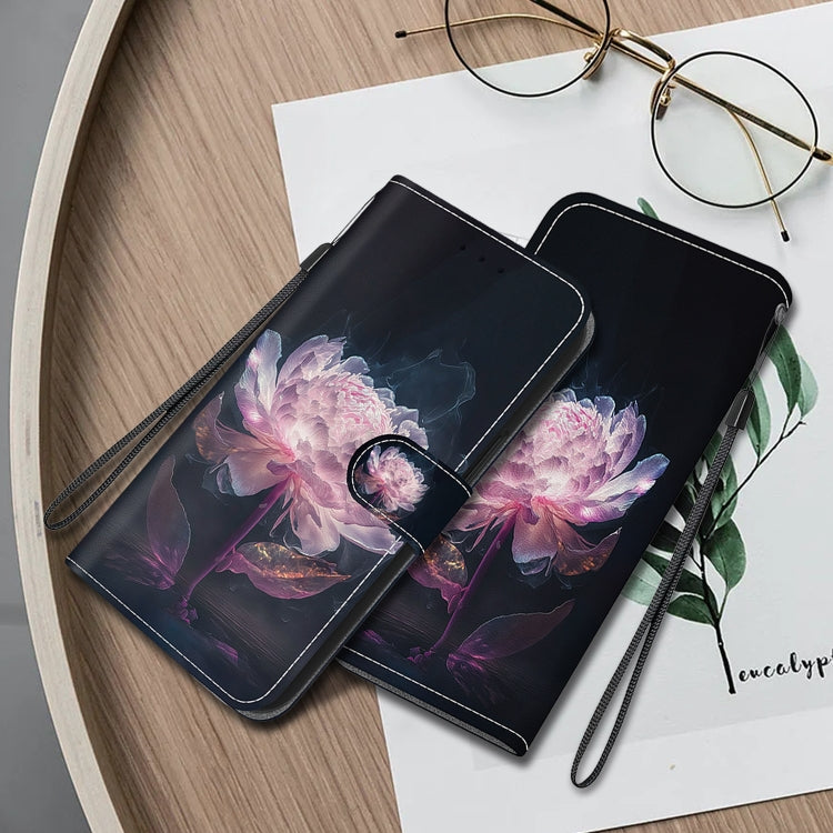 For Realme 12 5G Crystal Texture Colored Drawing Leather Phone Case(Purple Peony) - Realme Cases by PMC TechLife | Online Shopping South Africa | PMC TechLife | Buy Now Pay Later Mobicred