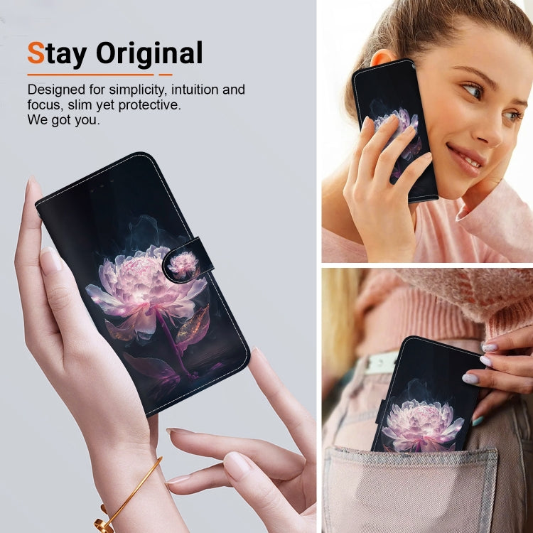 For Realme 12 5G Crystal Texture Colored Drawing Leather Phone Case(Purple Peony) - Realme Cases by PMC TechLife | Online Shopping South Africa | PMC TechLife | Buy Now Pay Later Mobicred