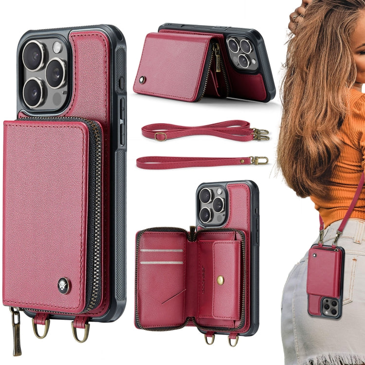 For iPhone 16 Pro Max JEEHOOD C22 Series Zipper Wallet Leather Phone Case with Dual Lanyard(Red) - free shipping - PMC Jewellery - Order now!