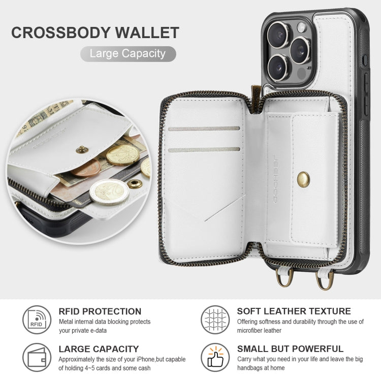 For iPhone 16 Pro Max JEEHOOD C22 Series Zipper Wallet Leather Phone Case with Dual Lanyard(White) - iPhone 16 Pro Max Cases by JEEHOOD | Online Shopping South Africa | PMC Jewellery | Buy Now Pay Later Mobicred