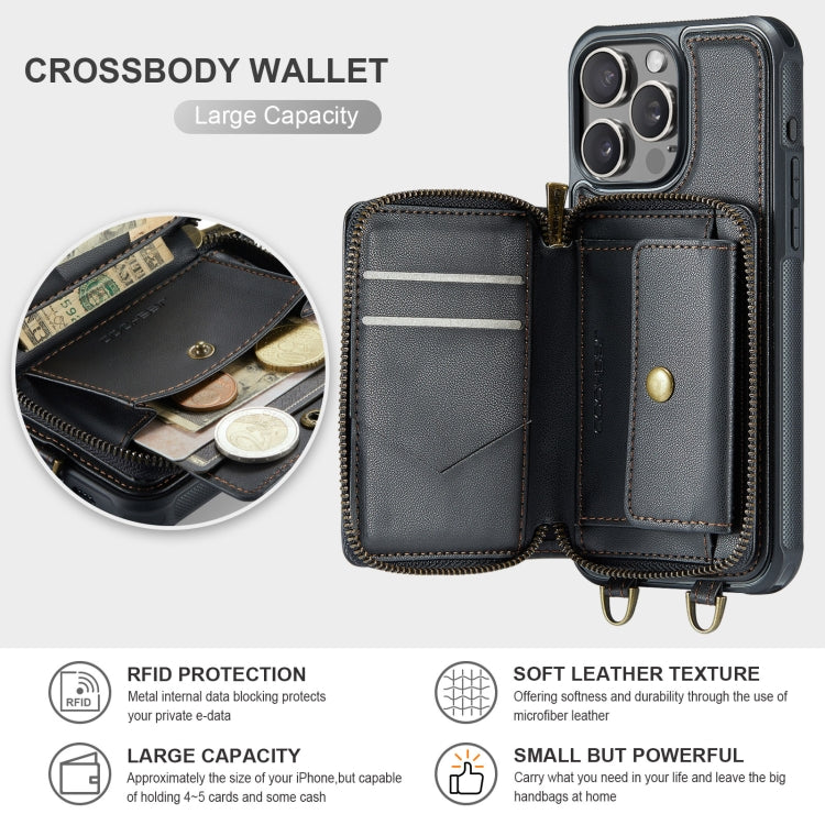 For iPhone 16 Pro JEEHOOD C22 Series Zipper Wallet Leather Phone Case with Dual Lanyard(Black) - iPhone 16 Pro Cases by JEEHOOD | Online Shopping South Africa | PMC Jewellery | Buy Now Pay Later Mobicred