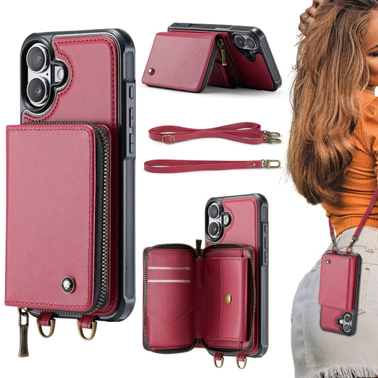 For iPhone 16 Plus JEEHOOD C22 Series Zipper Wallet Leather Phone Case with Dual Lanyard(Red) - iPhone 16 Plus Cases by JEEHOOD | Online Shopping South Africa | PMC Jewellery | Buy Now Pay Later Mobicred