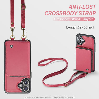 For iPhone 16 Plus JEEHOOD C22 Series Zipper Wallet Leather Phone Case with Dual Lanyard(Red) - iPhone 16 Plus Cases by JEEHOOD | Online Shopping South Africa | PMC Jewellery | Buy Now Pay Later Mobicred