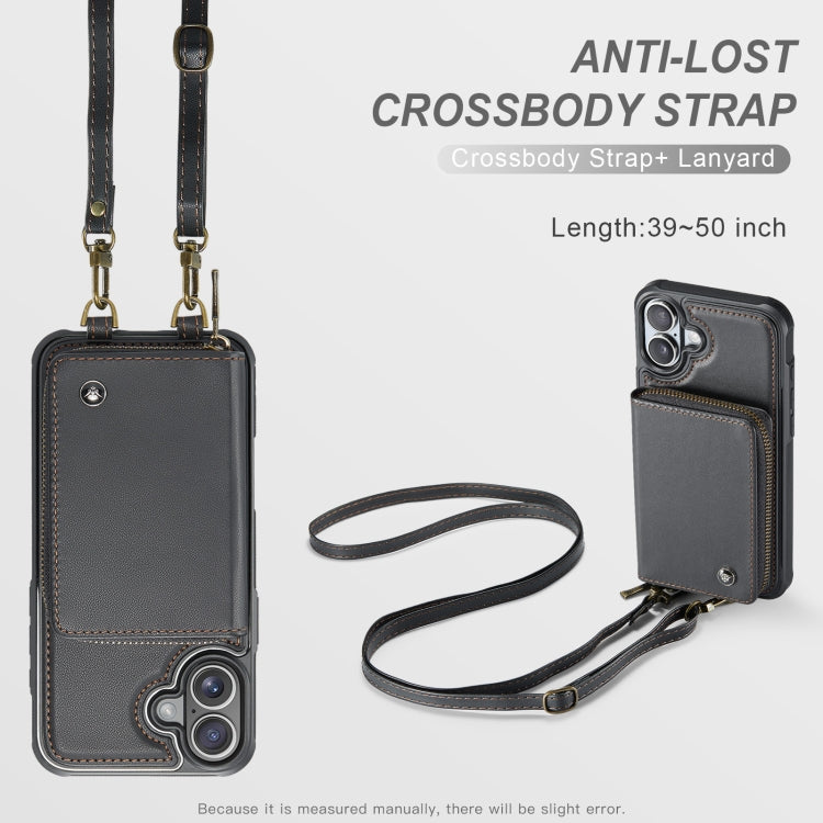 For iPhone 16 Plus JEEHOOD C22 Series Zipper Wallet Leather Phone Case with Dual Lanyard(Coffee) - free shipping - PMC Jewellery - Order now!
