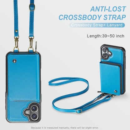 For iPhone 16 JEEHOOD C22 Series Zipper Wallet Leather Phone Case with Dual Lanyard(Blue) - iPhone 16 Cases by JEEHOOD | Online Shopping South Africa | PMC Jewellery | Buy Now Pay Later Mobicred