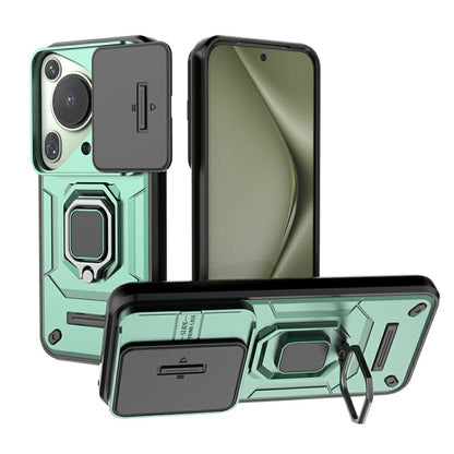 For Huawei Pura 70 Ultra Sliding Camshield TPU + PC Shockproof Phone Case with Holder(Green) - Huawei Cases by PMC Jewellery | Online Shopping South Africa | PMC Jewellery | Buy Now Pay Later Mobicred