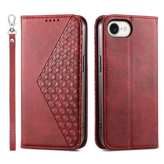 For iPhone 16e Cubic Grid Calf Texture Magnetic Leather Phone Case(Red) - iPhone 16e Cases by PMC Jewellery | Online Shopping South Africa | PMC Jewellery | Buy Now Pay Later Mobicred