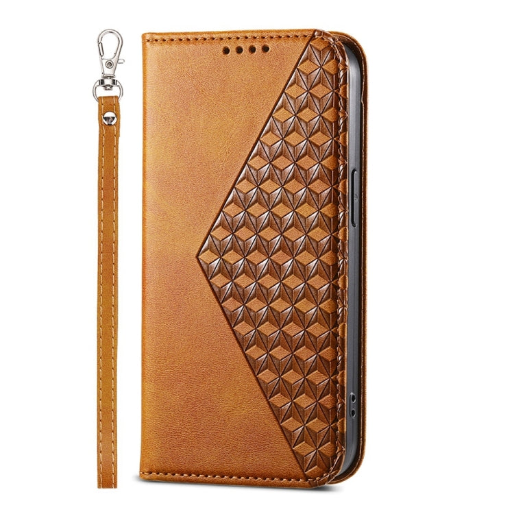 For iPhone 16e Cubic Grid Calf Texture Magnetic Leather Phone Case(Yellow) - iPhone 16e Cases by PMC TechLife | Online Shopping South Africa | PMC TechLife | Buy Now Pay Later Mobicred