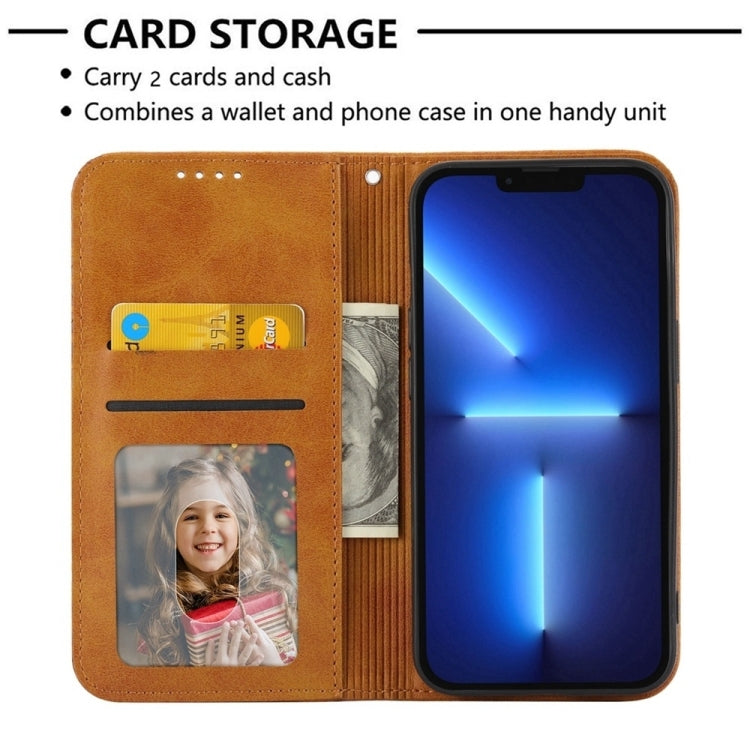 For iPhone 16e Cubic Grid Calf Texture Magnetic Leather Phone Case(Yellow) - iPhone 16e Cases by PMC TechLife | Online Shopping South Africa | PMC TechLife | Buy Now Pay Later Mobicred