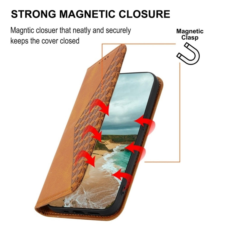 For iPhone 16e Cubic Grid Calf Texture Magnetic Leather Phone Case(Yellow) - iPhone 16e Cases by PMC TechLife | Online Shopping South Africa | PMC TechLife | Buy Now Pay Later Mobicred