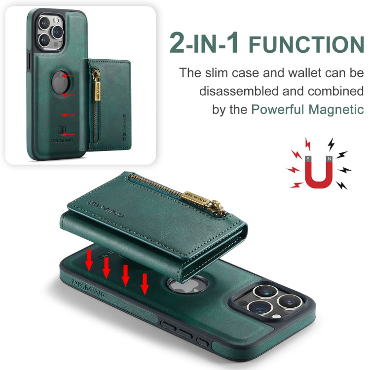 For iPhone 15 Pro Max DG.MING M5 Series Zip RFID Multi Card Detachable Leather Phone Case(Green) - iPhone 15 Pro Max Cases by DG.MING | Online Shopping South Africa | PMC Jewellery | Buy Now Pay Later Mobicred